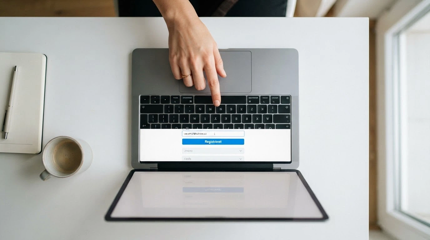 prázdný registrační formulář jen s polem pro e-mail na obrazovce notebooku