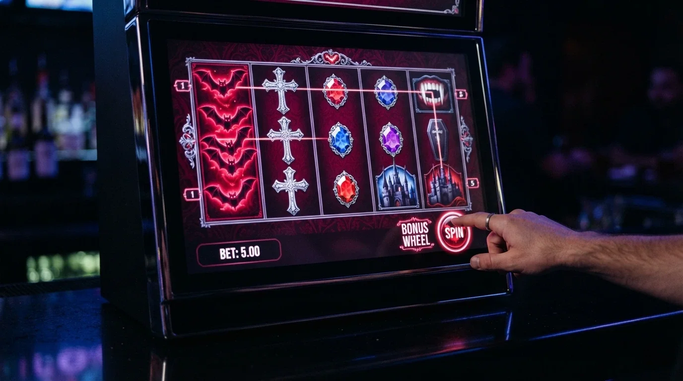 Hrací pole automatu Blood Suckers od NetEnt s upíří tematikou a pěti válci