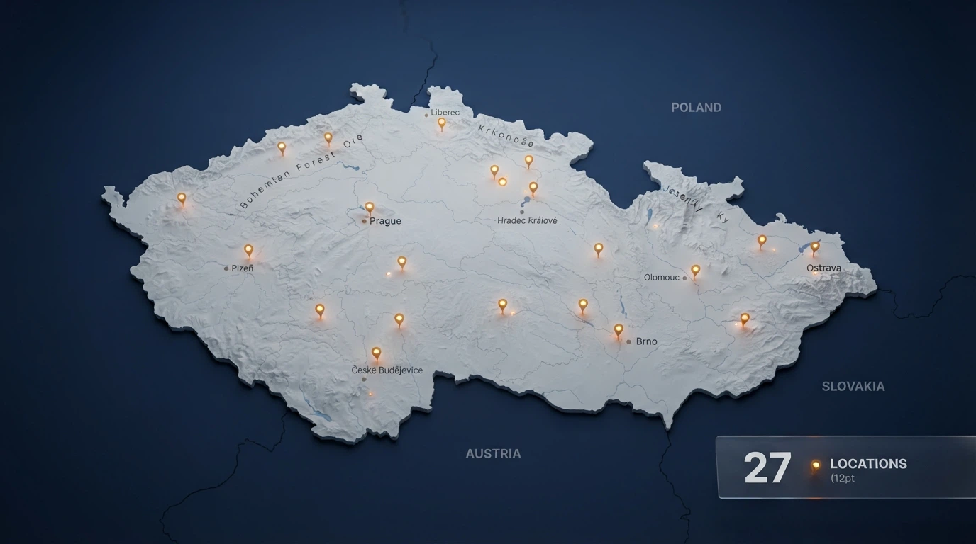 Mapa nebo vizuální přehled 27 licencovaných online casin působících na českém trhu