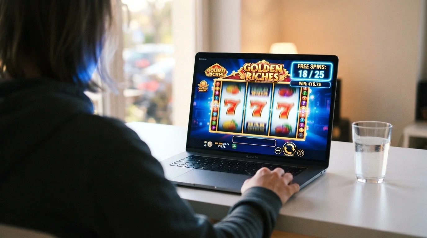 Roztočený online slot s počítadlem volných otočení v rohu obrazovky