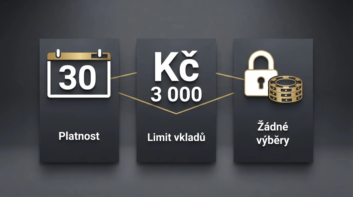 Infografika dočasného konta — 30denní platnost, limit 3 000 Kč, žádné výběry
