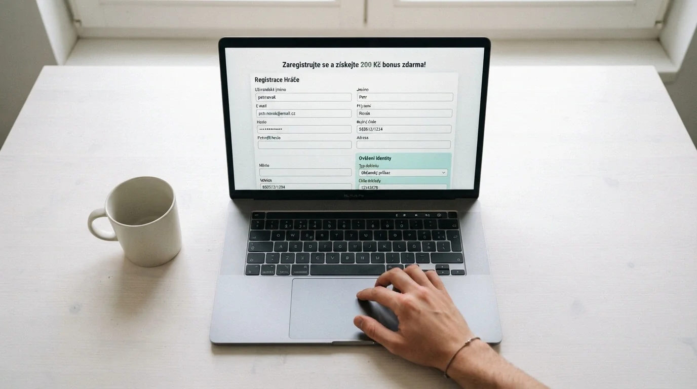 Rozhraní registračního formuláře online casina s polem pro ověření totožnosti