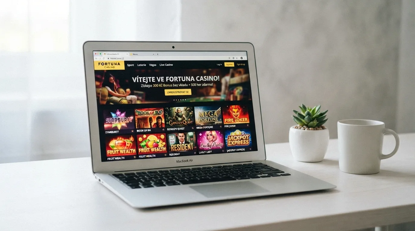 Moderní responzivní design nového online casina na displeji notebooku s českou doménou