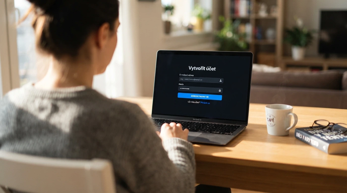 Registrační formulář nového krypto kasina s polem pro e-mail a heslo, bez požadavku na doklady