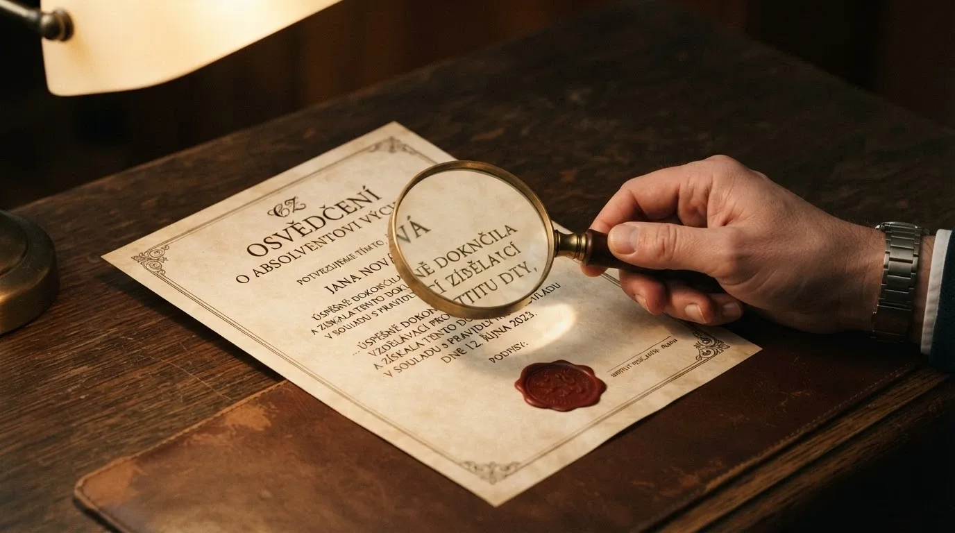 Úřední dokument s razítkem herní licence a lupou nad textem