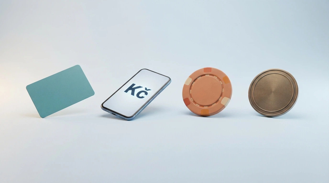 Koláž symbolů platebních metod — ikony paysafecard, PayPal, Bitcoin, bankovní převod — v kontextu kasinového prostředí
