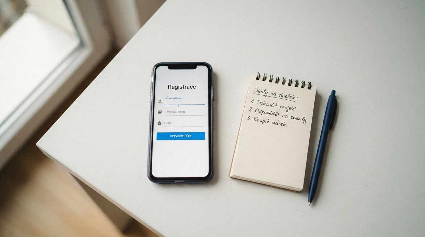 Registrační formulář českého online casina s vyznačenými povinnými poli — ověření identity, telefonní číslo, nastavení limitů