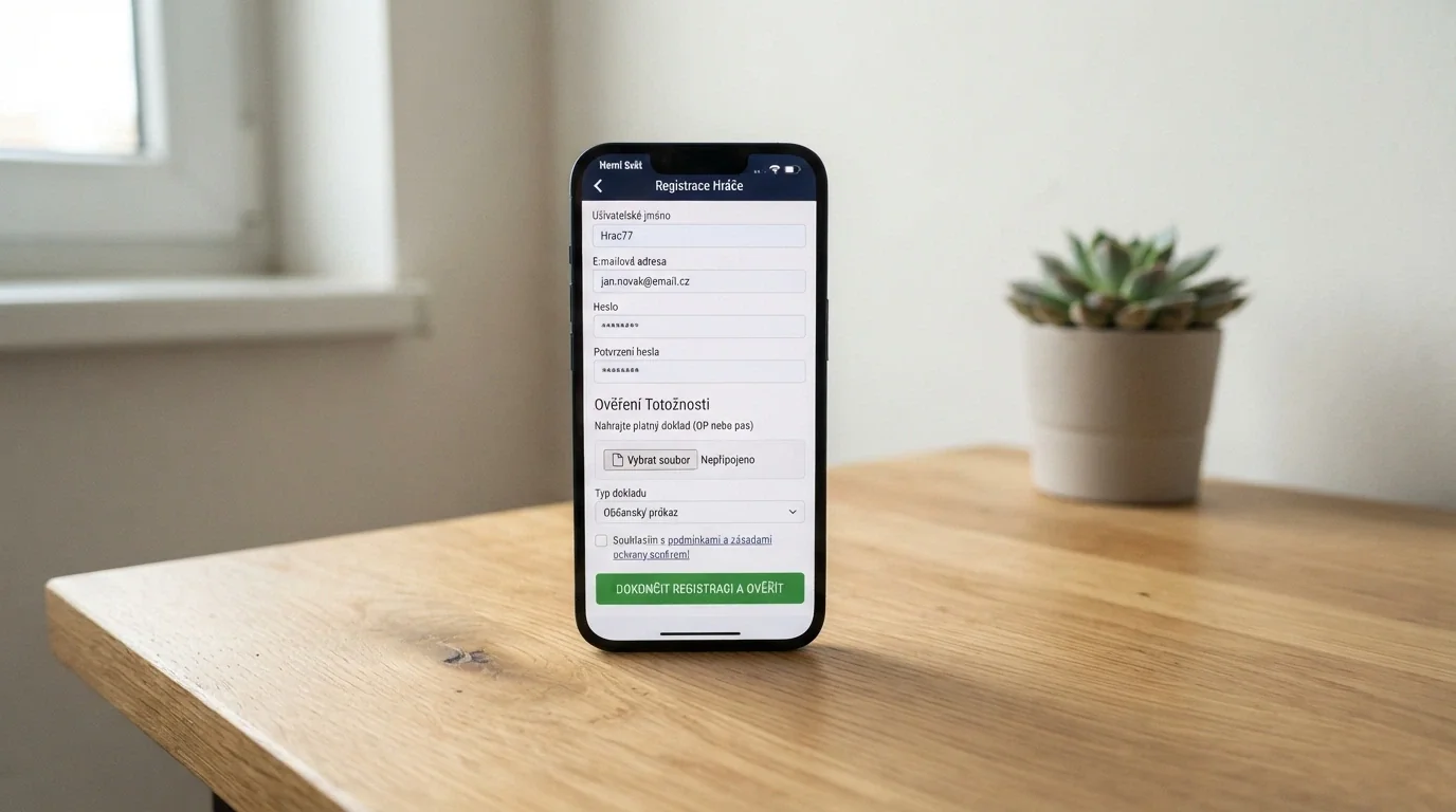Registrační formulář českého online casina s polem pro ověření totožnosti
