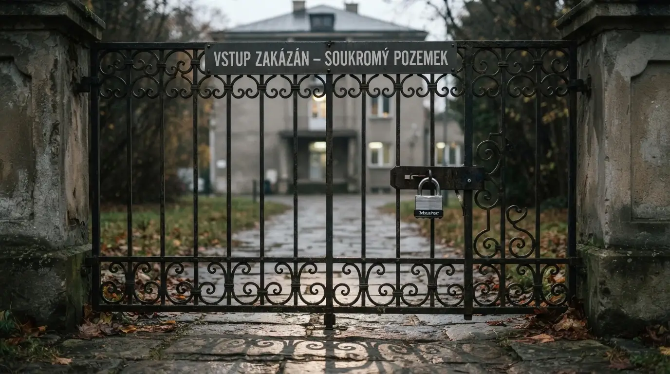 Brána s nápisem Rejstřík vyloučených osob a zámkem