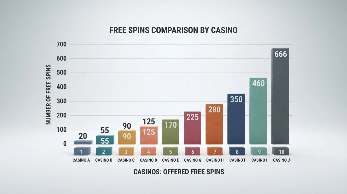 Srovnávací přehled deseti českých casin s počty free spinů — sloupcový graf