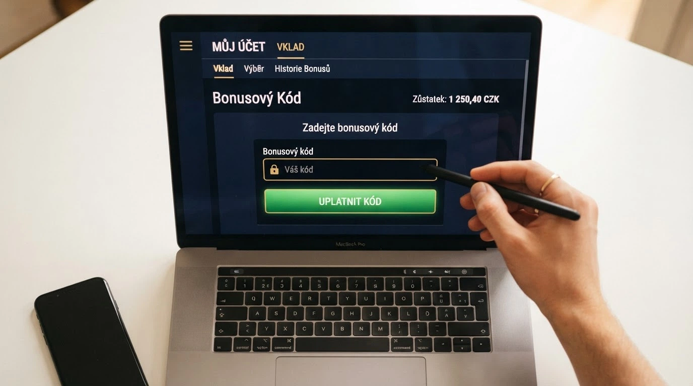 Sekce pro zadání bonusového kódu v uživatelském účtu online casina
