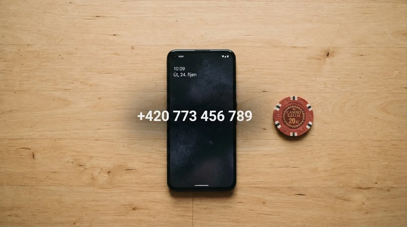 Telefon s vytočeným číslem krizové linky, v pozadí logo Podané ruce nebo Naberte kurz
