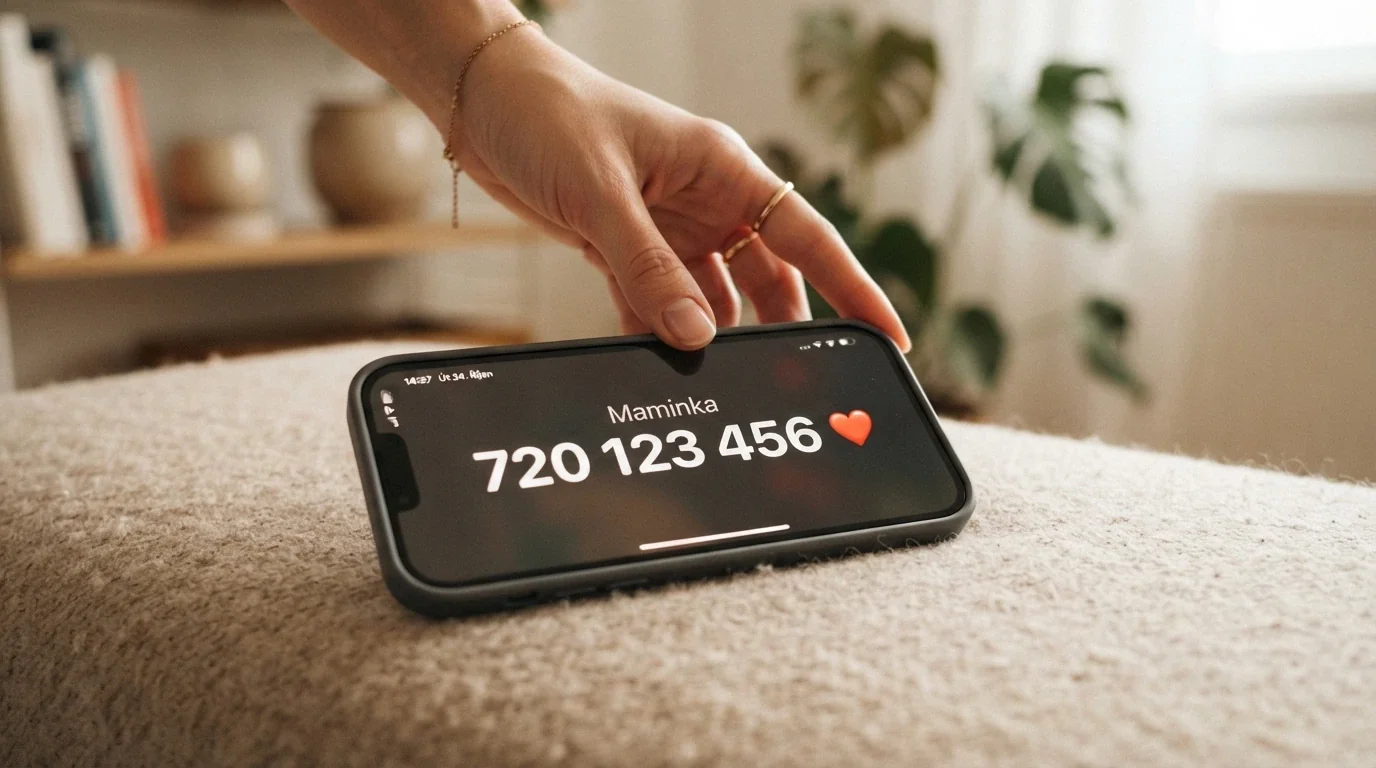 Telefon s vytočeným číslem linky pomoci na displeji