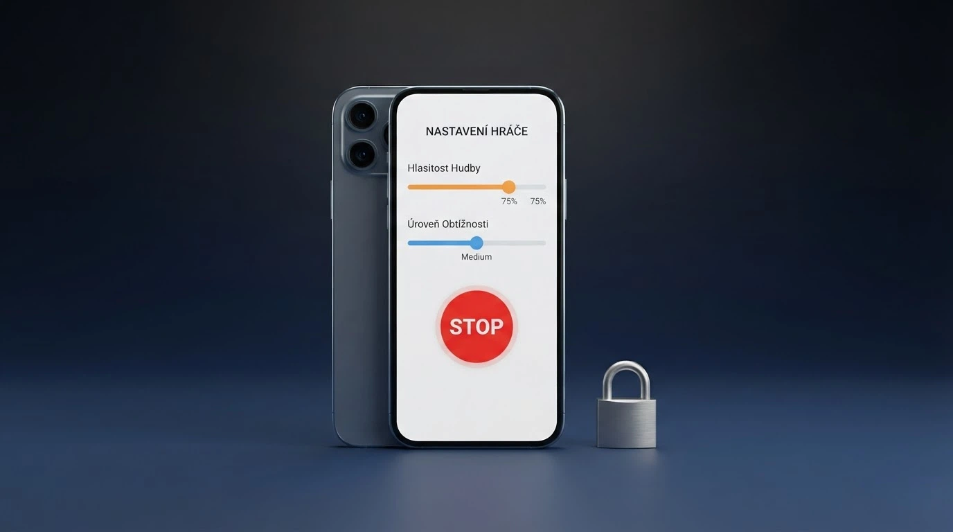 Obrazovka s nastavením herních limitů a tlačítkem panic button